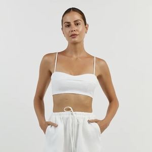 Dissh VIENNA WHITE LINEN CURVED CROP TOP